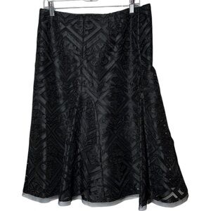 Talbots Collection Black Lace Overlay with Tulle A-line Skirt with Back Zip